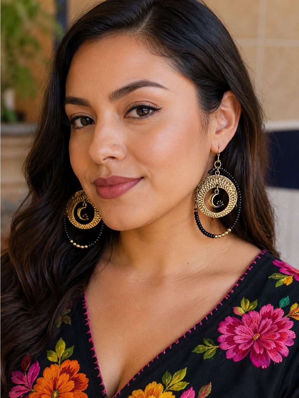 FREE PEOPLE Celestial Black and Gold Hoop Earrings
